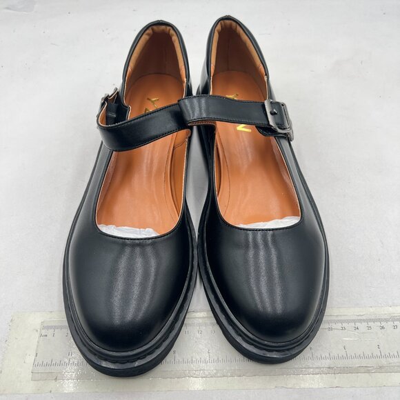 YDN Black Retro Rounded Toe Low Heel Mary Janes Pump Comfort Slip On Dress Shoes - Picture 3 of 8